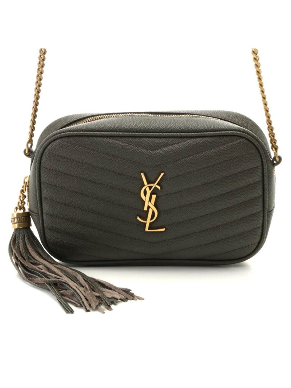 Saint Laurent Lou Mini Shoulder Bag Leather Gray with Tassel